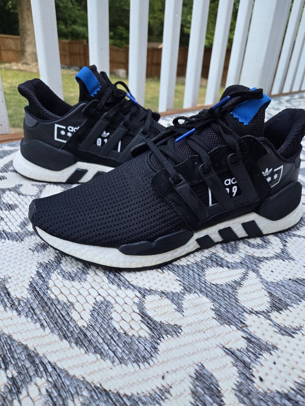adidas Men's Black and White Sneakers with Blue Accents